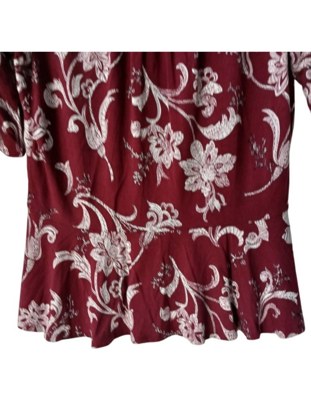 Liz Claiborne Womens Sz S Red Floral Peplum Top Rayon Spandex Career Blouse I-11 - Picture 7 of 8